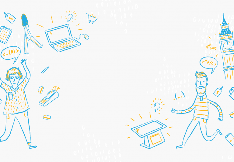 Hand drawn images of hackathon and London
