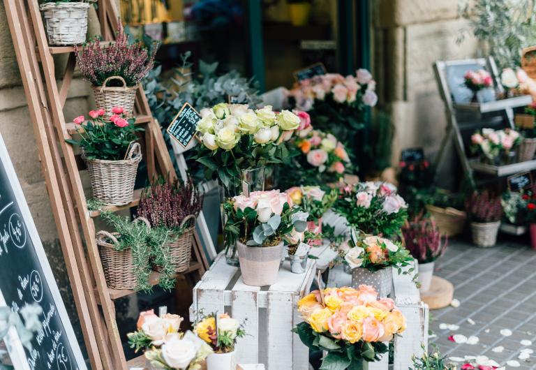 front of a flower shop